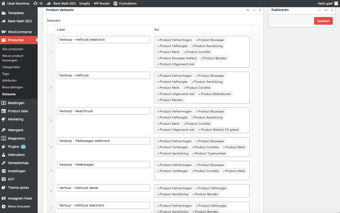 Datasets Ubak Machines in WordPress website door Gaaf - digital agency