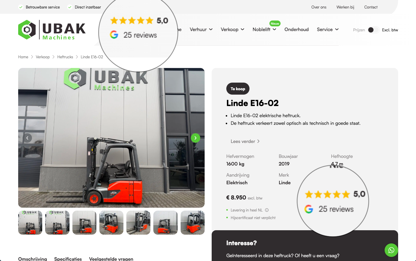 Google Review Ubak Machines in WordPress website door Gaaf - digital agency