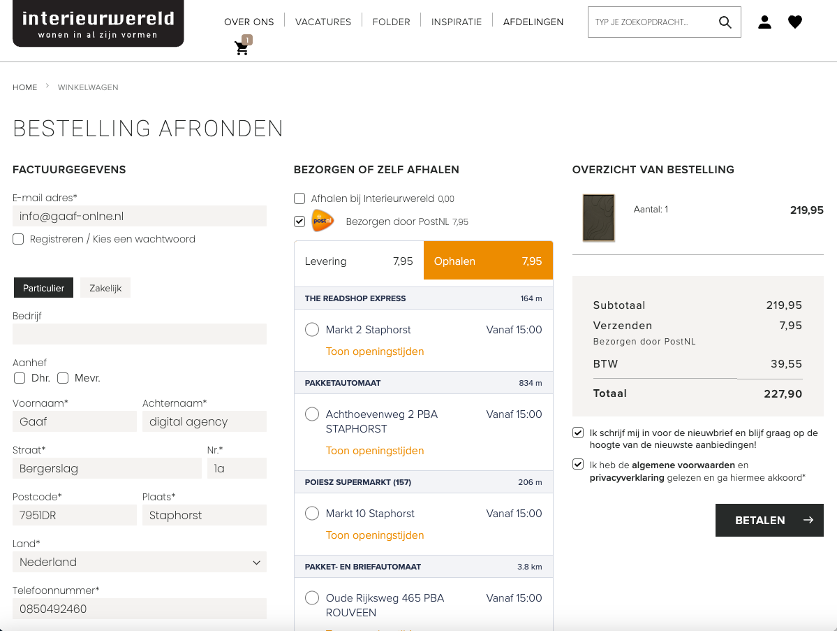 Post NL zelf afhalen koppeling met Interieurwereld