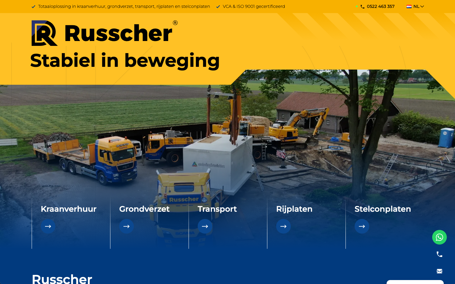 Homepagina overkoepelend in website Russcher Staphorst door Gaaf - digital agency