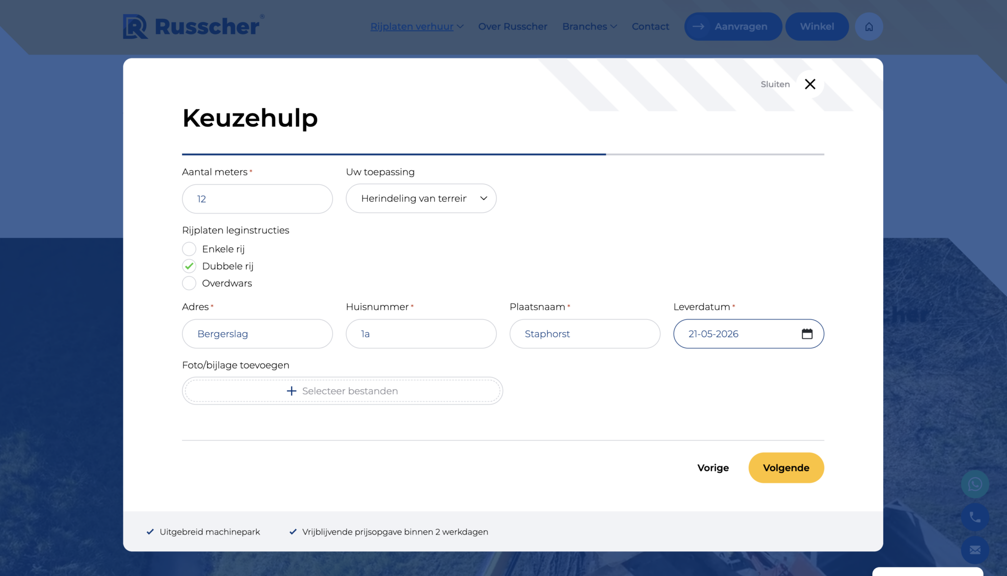 Keuzehulp pop up rijplaten op website Russcher Staphors door Gaaf - digital agency