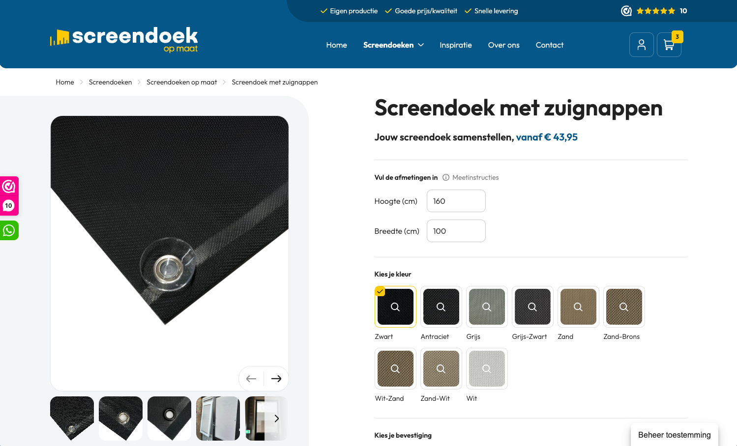 Screendoekopmaat website webshop maatwerk online configurator door Gaaf digital agency